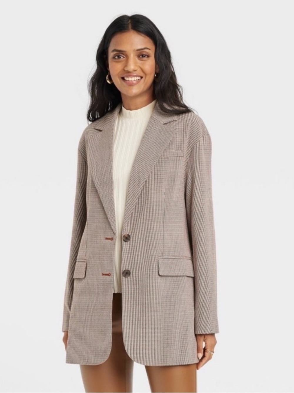 a new day Taupe Checked Oversized Blazer